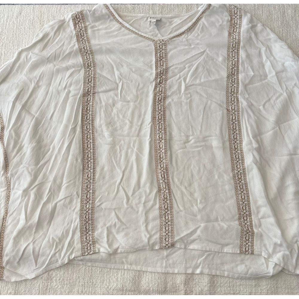 EQL by Kerrits Womens White Horseshoe Embroidered Poncho Top V-Neck Blouse S/M